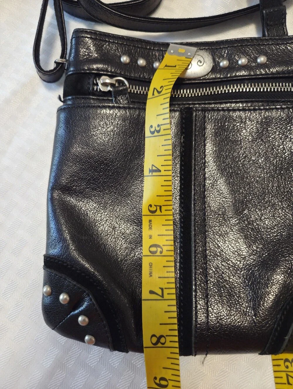 BRIGHTON Black Crossbody Bag Pebbled Leather Studded Ajustable Strap Purse